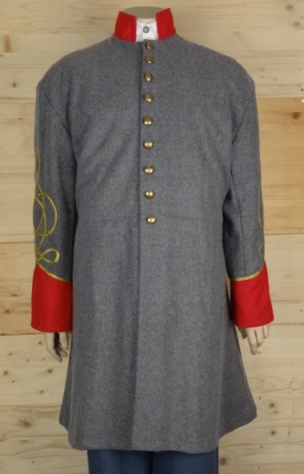 CS Frock Coat hellgrau / rot Captain, 1 reihig, 9 CSA Knpfe, 100% Wolle, Futter 100% Baumwolle