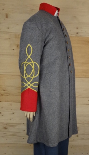 CS Frock Coat hellgrau / rot Captain, 1 reihig, 9 CSA Knpfe, 100% Wolle, Futter 100% Baumwolle