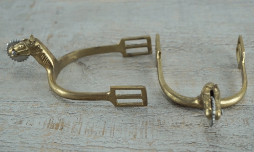 Sporen Pferdekopf, ohne Sporenriemen, Material: Messing, mit Weimetallrad