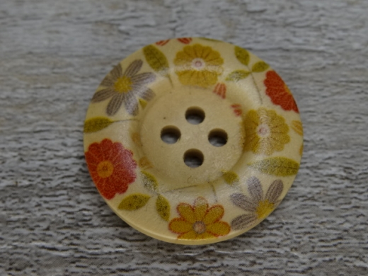 Holzknopf mit Blumenmuster Herbst, 4 Loch, ca. 3,0 cm, Preis pro Stck