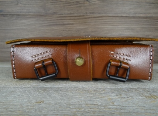 Patronentasche M1855 braun/ russet cal. 58, Material: Leder, mit Blecheinsatz verzinnt