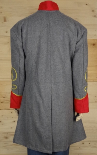 CS Frock Coat hellgrau/rot, Lieutenant, 1 reihig, 9 CSA Knpfe, 100% Wolle, Futter 100% Baumwolle