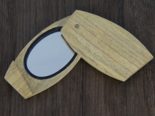 Taschenspiegel Rasierspiegel, ca. 13,2 x 6,8 cm, Material: Holz Spiegelglas