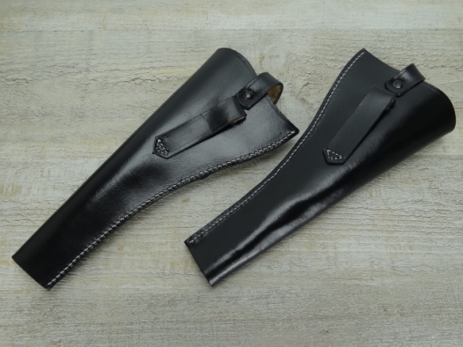 Holster linke Hand schwarz, offen/ open style, Material: Leder, Verschluknopf Messing, PREIS PRO STCK
