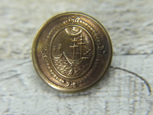 Knopf kupferfarben, flach, Schiffmotiv, Metall, Preis pro Stck