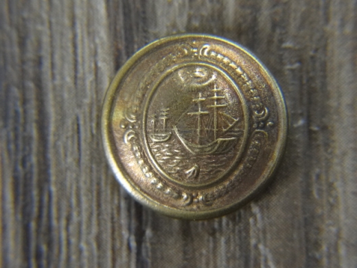 Knopf kupferfarben, flach, Schiffmotiv, Metall, Preis pro Stck