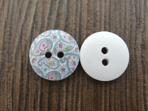 weier Holzknopf Muster pastellfarben, 2 Loch, ca. 1,5 cm, Preis pro Stck