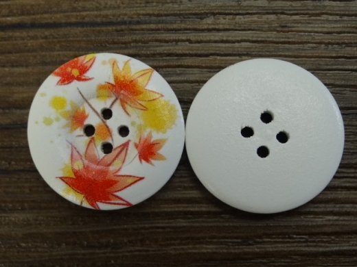 Holzknopf wei mit Herbst - Blumenmuster, 4 Loch, ca. 3,0 cm, Preis pro Stck