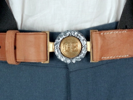 CS Koppel, 2 teilig, CS Block skript, silberfarbener Kranz, natur, Lnge auswhlbar, Material: Koppel Leder, Schliee Messing