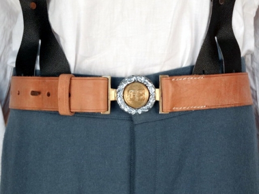 CS Koppel, 2 teilig, CS Block skript, silberfarbener Kranz, natur, Lnge auswhlbar, Material: Koppel Leder, Schliee Messing