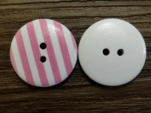 Holzknopf wei rosa, gestreift, 2 Loch, ca. 2,5 cm, Preis pro Stck