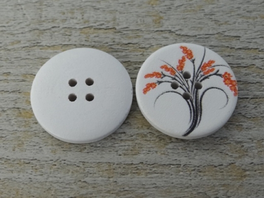 Holzknopf wei mit Rispen, 4 Loch, ca. 3,0 cm, Preis pro Stck