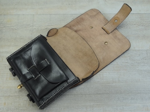 Patronentasche M1855 schwarz cal. 58 mit US Patronentaschenbeschwerer, Material: Leder, mit Blecheinsatz verzinnt