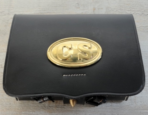 Patronentasche M1855 schwarz cal. 58 mit CS Patronentaschenbeschwerer, Material: Leder, mit Blecheinsatz verzinnt