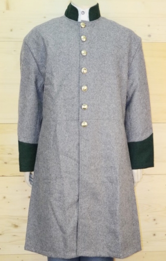 CS Frock Coat hellgrau / Waffenfarbe grn, 1 reihig, 9 CSA Knpfe, 100% Wolle, Futter 100% Baumwolle