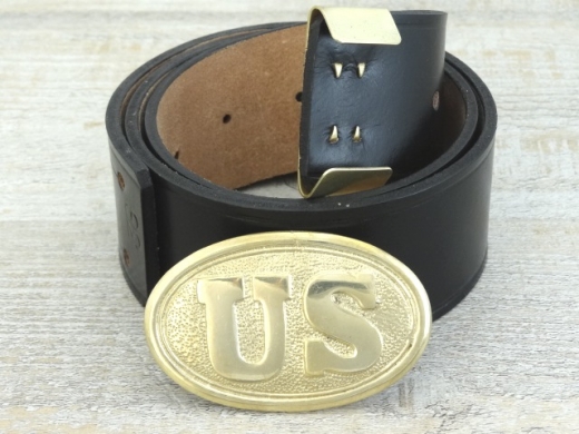 Koppel schwarz mit US oval Vollmessing Schliee mit Beltkeeper, Material: Koppel Leder, Schliee + Beltkeeper Messing