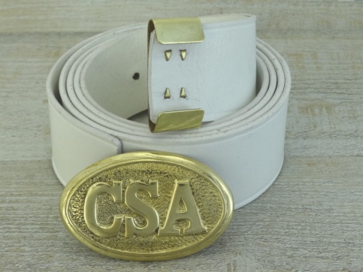 Koppel wei� mit CSA oval Vollmessing Schlie�e und Beltkeeper, Material: Koppel Leder, Schlie�e + Beltkeeper Messing