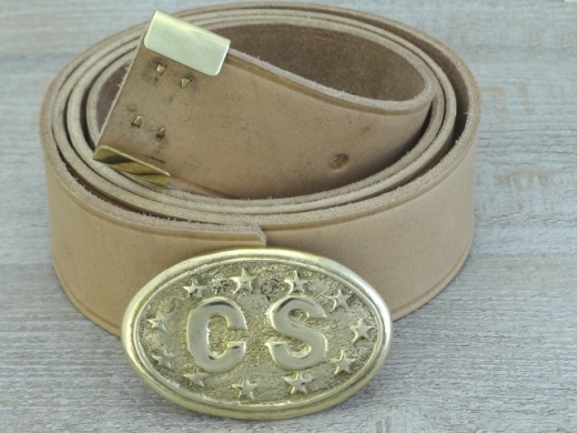 Koppel natur mit CS oval 11 Sterne Vollmessing Schliee und Beltkeeper, Material: Koppel Leder, Schliee + Beltkeeper Messing