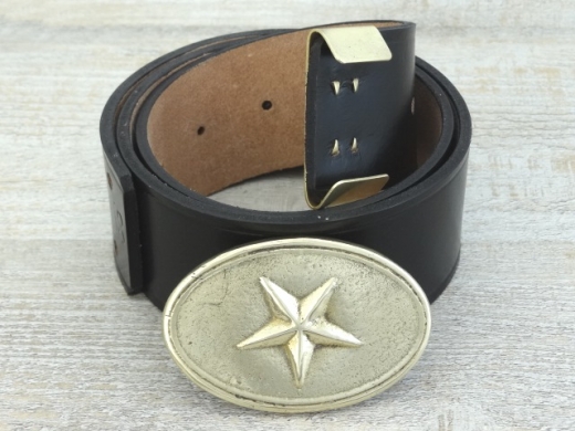 Koppel schwarz mit Texas Vollmessing Schliee und Beltkeeper, Material: Koppel Leder, Schliee + Beltkeeper Messing