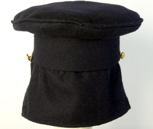 dunkelblaues US Forage Kepi 1839 ( Wheel Hat) mit Lederschirm 1. Model, auen 100% Wolle, Futter 100% Baumwolle, Schirm / Schweiband 100% Leder