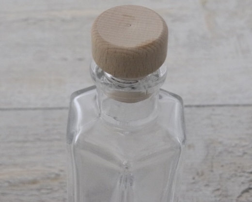 Sechskantflasche, ca. 125 ml mit Griffkorken, klar