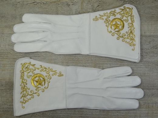 weie Herren Lederhandschuhe, mit Stulpe, aufgesticktes Texas Emblem, Material: 100% Leder