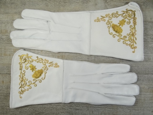 weie Herren Lederhandschuhe, mit Stulpe, mit aufgesticktem Palmetto SC Emblem, Material: 100% Leder