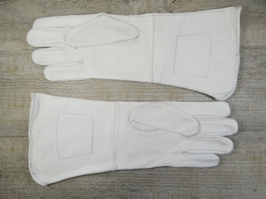 weie Herren Lederhandschuhe, mit Stulpe, mit aufgesticktem Palmetto SC Emblem, Material: 100% Leder