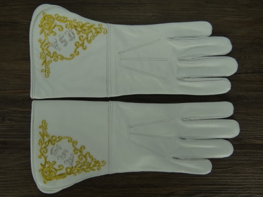 weie Herren Lederhandschuhe, mit Stulpe, mit aufgesticktem CSA Emblem, 100% Leder