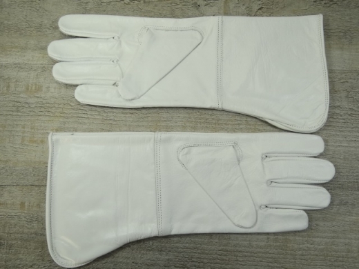 weie Herren Lederhandschuhe, mit Stulpe, mit aufgesticktem Horn, Material: 100% Leder