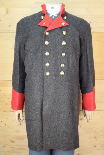 CS Frock Coat dunkelgrau, 2 reihig, rote Aufschlge, 14 CSA Knpfe, 100% Wolle, Futter 100% Baumwolle