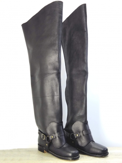 schwarze Leder Stiefel, Musketier Stiefel, Piraten Stiefel, Material: Oberleder, Futter, Sohle 100% Leder