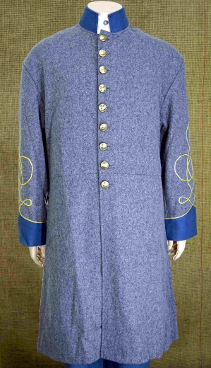 CS Frock Coat hellgrau / Waffenfarbe hellblau, 1 reihig, Lieutenant 9 CSA Knpfe, 100% Wolle, Futter 100% Baumwolle