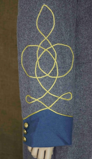 CS Frock Coat hellgrau / Waffenfarbe hellblau, 1 reihig, Lieutenant 9 CSA Knpfe, 100% Wolle, Futter 100% Baumwolle