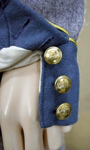 CS Frock Coat hellgrau / Waffenfarbe hellblau, 1 reihig, Lieutenant 9 CSA Knpfe, 100% Wolle, Futter 100% Baumwolle