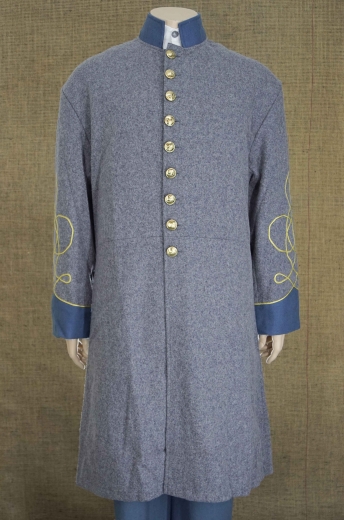 CS Frock Coat hellgrau / Waffenfarbe hellblau, 1 reihig, Lieutenant 9 CSA Knpfe, 100% Wolle, Futter 100% Baumwolle