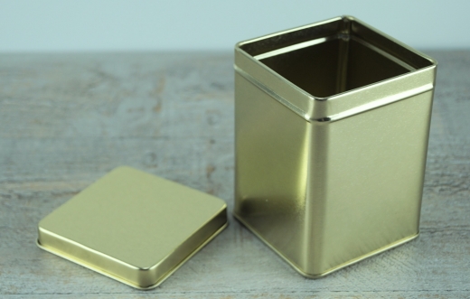 Stlpdeckel Dose, eckig, goldfarben, Material: elektrolytisches Weiblech