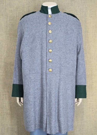 CS Frock Coat hellgrau mit Schulterklappen in Waffenfarbe grn, 1 reihig, 9 Knpfe, 100% Wolle, Futter 100% Baumwolle