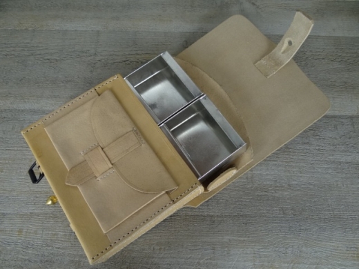 Patronentasche M1855 naturbraun cal. 58, Material: Leder, mit Blecheinsatz verzinnt