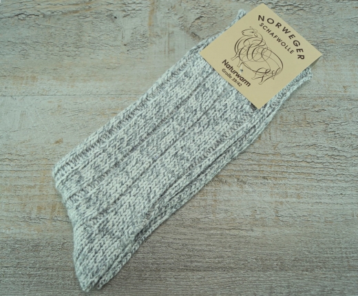 Strümpfe / Socken, grau / weiß Schaf Wolle Natur, grob gestrickt