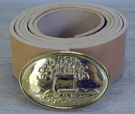 Koppel natur mit Map of Alabama oval Vollmessing Schliee, Material: Koppel Leder, Schliee Messing