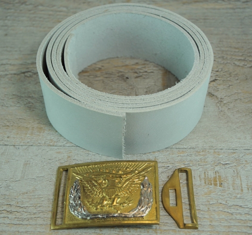 US Koppel Adler Schliee, silberfarbener Kranz, rohwei, Lnge auswhlbar, Material: Koppel Leder, Schliee Messing