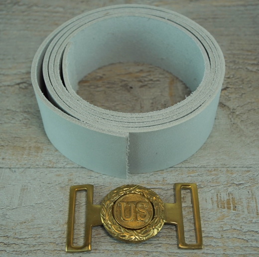 US Koppel mit 2 teiliger US Block Schliee, rohwei, Lnge auswhlbar, Material: Koppel Leder, Schliee Messing