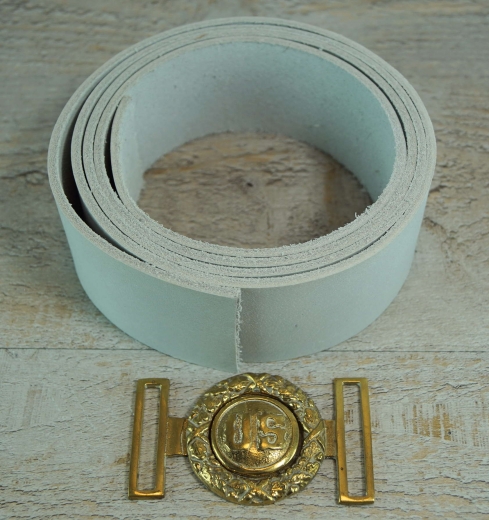 US Koppel mit 2 teiliger US Block Skript Schliee, rohwei, Lnge auswhlbar, Material: Koppel Leder, Schliee Messing