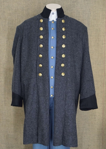 CS Frock Coat dunkelgrau, 2 reihig, schwarze Aufschlge, 14 CSA Knpfe, 100% Wolle, Futter 100% Baumwolle