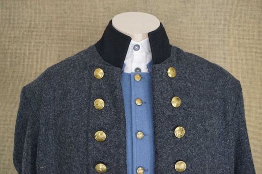 CS Frock Coat dunkelgrau, 2 reihig, schwarze Aufschlge, 14 CSA Knpfe, 100% Wolle, Futter 100% Baumwolle