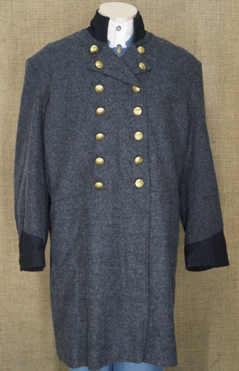 CS Frock Coat dunkelgrau, 2 reihig, schwarze Aufschlge, 14 CSA Knpfe, 100% Wolle, Futter 100% Baumwolle