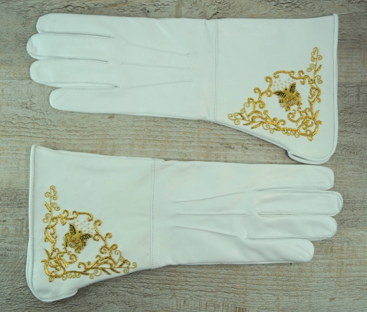 weie Herren Lederhandschuhe, mit Stulpe, mit aufgesticktem US Adler mit gekreuzten Kanonen, Material: 100% Leder