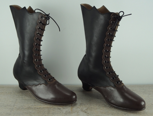 schwarz/braune Leder Stiefelette, hoher Absatz, Material: Oberleder, Futter, Sohle 100% Leder