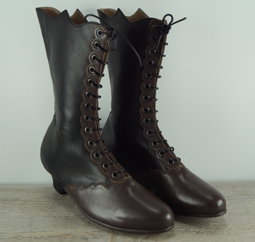 schwarz/braune Leder Stiefelette, hoher Absatz, Material: Oberleder, Futter, Sohle 100% Leder